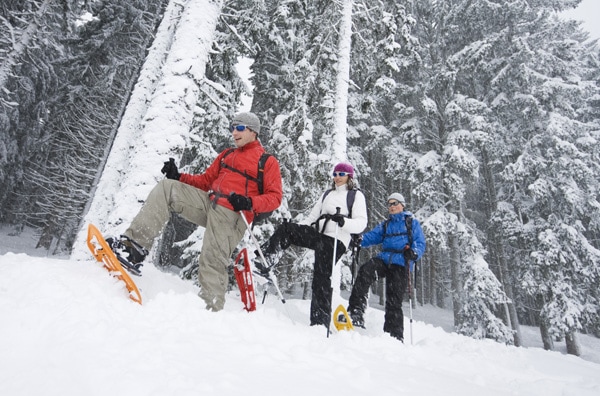 Outdoor winter sports snow shoeing