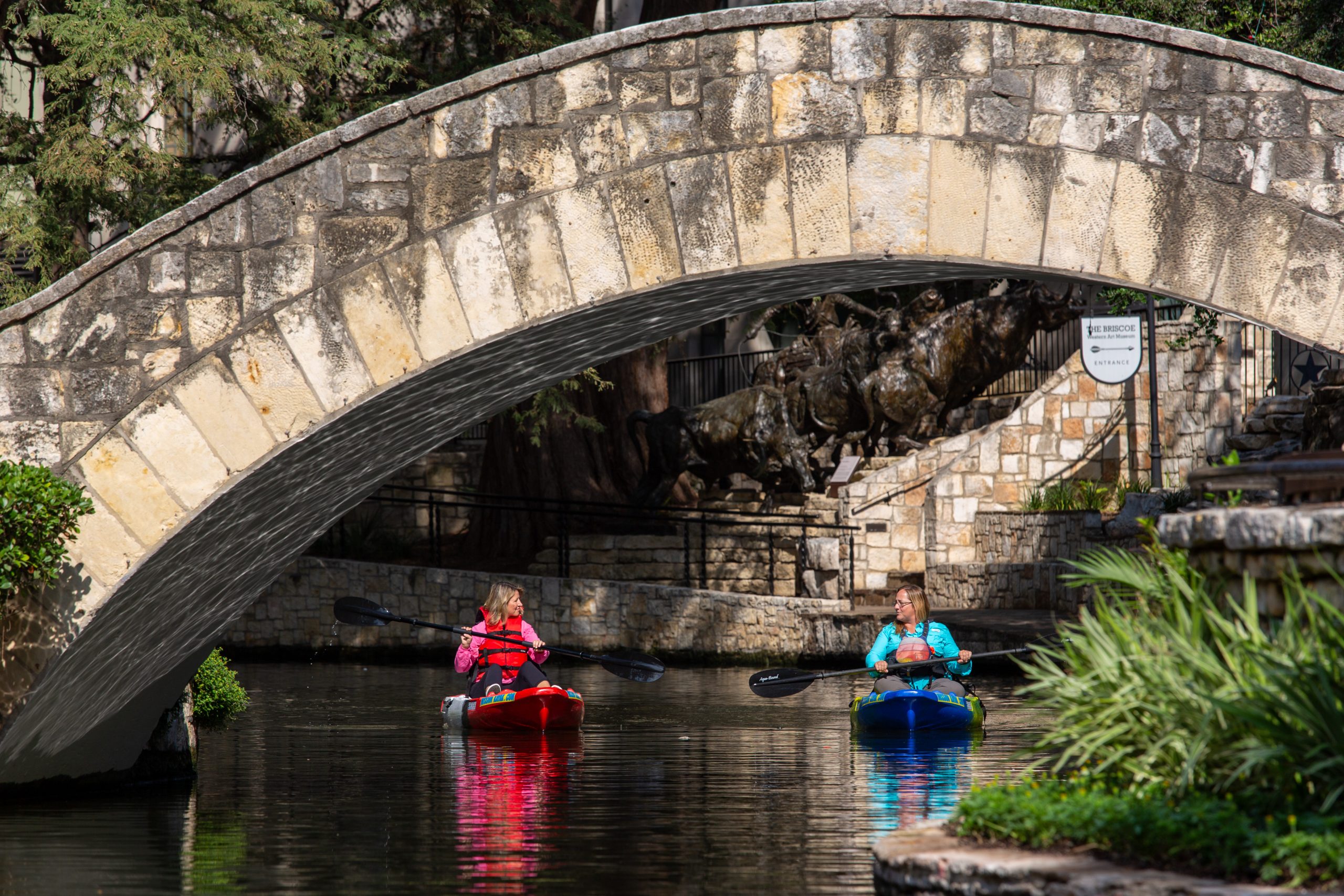 Samantha Brown kayaking with Mission Kayak in San Antonio Texas
